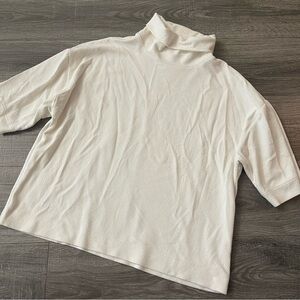 J Crew 365 Crepe Drop 3/4 Sleeve Cowl Neck Sweater White Size Large